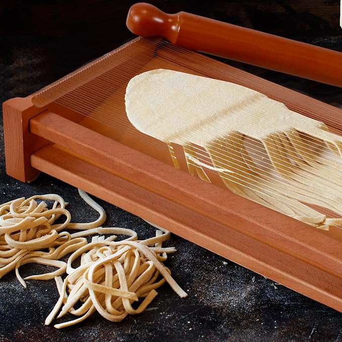 SiliFine Chitarra Cutter Italian Pasta with Rolling Pin Guitar Board Making Tool Pasta Machine for Spaghetti, Lasagna(Dark Wood Color,Wood)