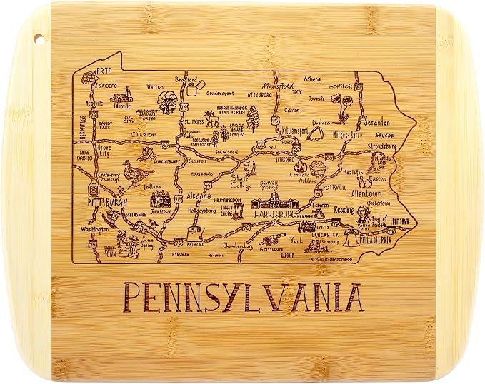 Totally Bamboo A Slice of Life Pennsylvania State Serving and Cutting Board, 11" x 8.75"