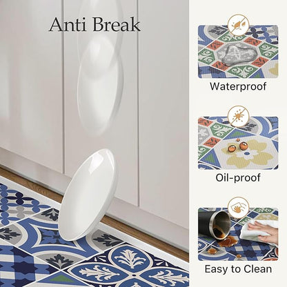 GENIMO Anti Fatigue Kitchen Mats for Floor, Cushioned Non Slip Kitchen Rug, Waterproof Kitchen Floor Mat Runner, Kitchen Mat for Laundry, Sink, Office, Entryway, 17.3"x59"+17.3"x30", Blue