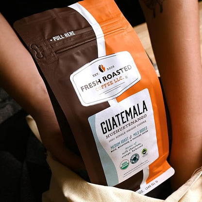 Fresh Roasted Coffee, Organic Guatemala Whole Bean Coffee, Medium Roast, USDA Organic, Single-Origin, 3rd Party Tested for Mold, Mycotoxin & Pesticides, Kosher, 12 oz