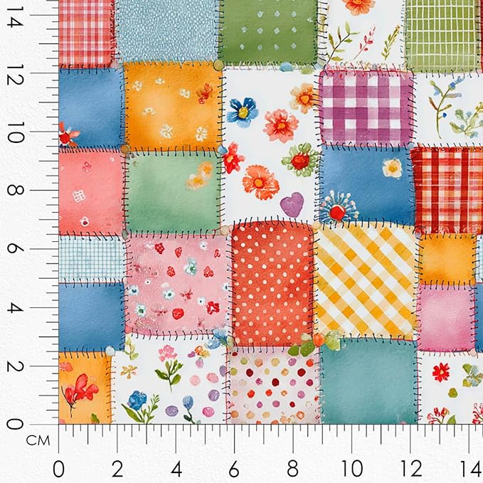 Patchwork Cupcake Fabric Panel – Single Continuous Cotton Satin Panel with 6 Printed Squares 9.8” x 9.8” and Bonus Patchwork Area – 100% Cotton for Quilting & Sewing