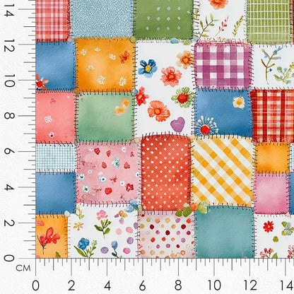 Patchwork Cupcake Fabric Panel – Single Continuous Cotton Satin Panel with 6 Printed Squares 9.8” x 9.8” and Bonus Patchwork Area – 100% Cotton for Quilting & Sewing