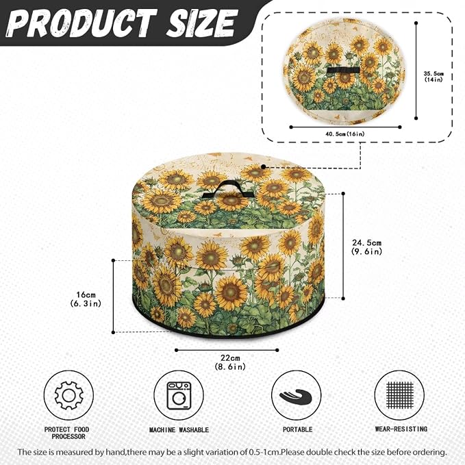 Musical Notes Sunflower Slow Cooker Dust Cover Crock for Pot Cover Fits 6-8 qt Oval Slow Cooker Small Appliance Protection Cover with Pocket Kitchen Accessories Decor