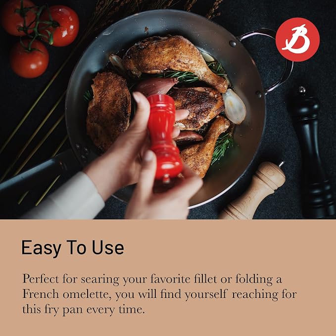 de Buyer MINERAL B Carbon Steel Fry Pan - 14” Diameter, 10.25” Cooking Surface - Ideal for Searing, Sauteing & Reheating - Naturally Non-Stick Finish - Made in France