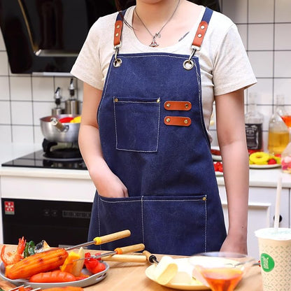Toulite 4 Pack Canvas Chef Apron for Men with Adjustable Strap Cross Back Cotton Barber Apron with Pocket, 26 x 30''