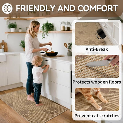 YDKGL Non-Slip Kitchen Mats for Floor, Soft Woven Linen Embroidery Kitchen Runner Rug - Super Absorbent Washable Kitchen Sink Mat with Rubber Backing for Office & Home Brown 17x59