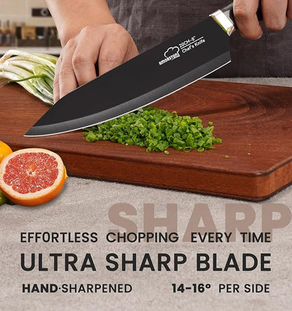 Knife Set, 15 Pieces Kitchen Knife Set with Built in Sharpener, German High Carbon Stainless Steel Knife Block Set, Dishwasher Safe, Black, Fathers Day Gift for Men