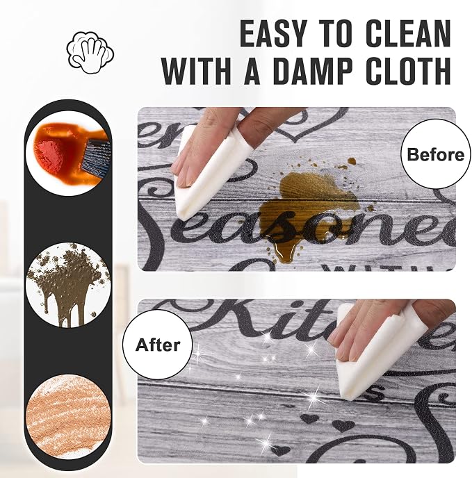 Carvapet Kitchen Floor Mats 2Pcs, Anti Fatigue Kitchen Rugs and Mats Farmhouse Spoon&Fork Non-Skid Cushioned Floor Comfort Mat for Kitchen, Doorway, Sink, Laundry, 17"x27"+17"x47"