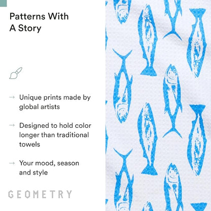 GEOMETRY Tea Towels – Spring & Summer Collection – Quick-Dry, Ultra-Absorbent, Reusable Microfiber Kitchen Towels for Drying & Cleaning - Coastal Catch - 1 Pack