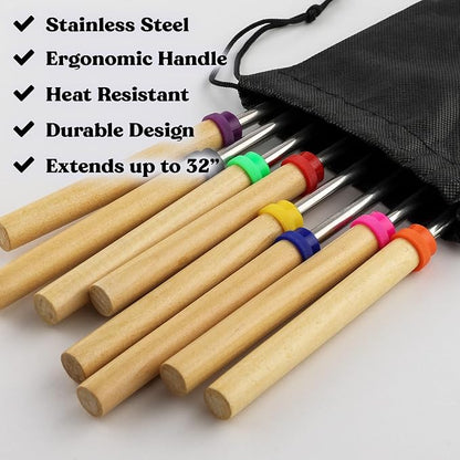 Zulay Kitchen Sturdy Marshmallow Sticks for Fire Pit Extra Long - Smores Sticks Smores Kit - Marshmallow Roasting Skewers - Hot Dog Fork Bonfire Glamping Camping Accessory 32" 8 Pack Bundle