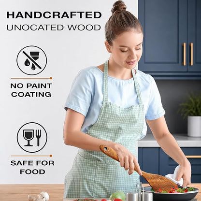 9-Piece Teak Wooden Utensil Set – Wooden Spoons for Cooking with Spoon Rest, Wooden Spatula, and Non Toxic Cooking Utensils – Premium Kitchen Utensils Set for Daily Use