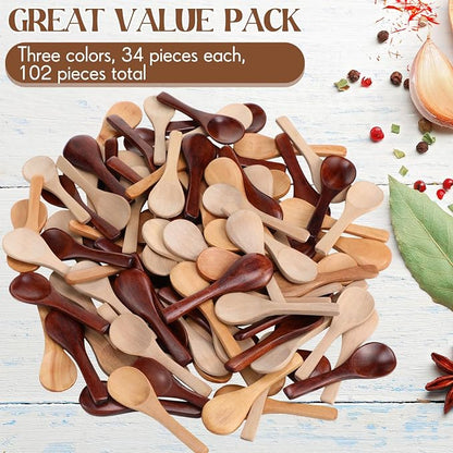 Boao 100 Pcs Small Wooden Spoons, 3.5'' L, Mini Wood Natural Tiny Spoons Wooden Little Teaspoons for Jars Sugar Creamer Honey Spices Salt Kitchen Supplies (Multiple Color)
