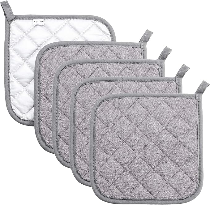 Pot Holders Cotton Made Machine Washable Heat Resistant Potholder, Pot Holder, Hot Pads, Trivet for Cooking and Baking (5, Grey)