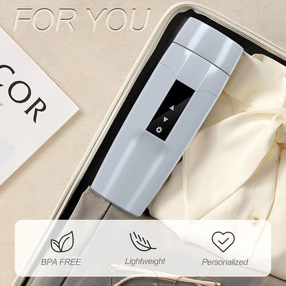 Electric Heating Kettle with Temperature Control, 40~100 ℃ Adjustable, Mini Portable Travel Electric Water Mug, Anti-leakage, 300W Fast Heating Insulation Cup, Anti-dry Fever, Auto- shutdown, Gray