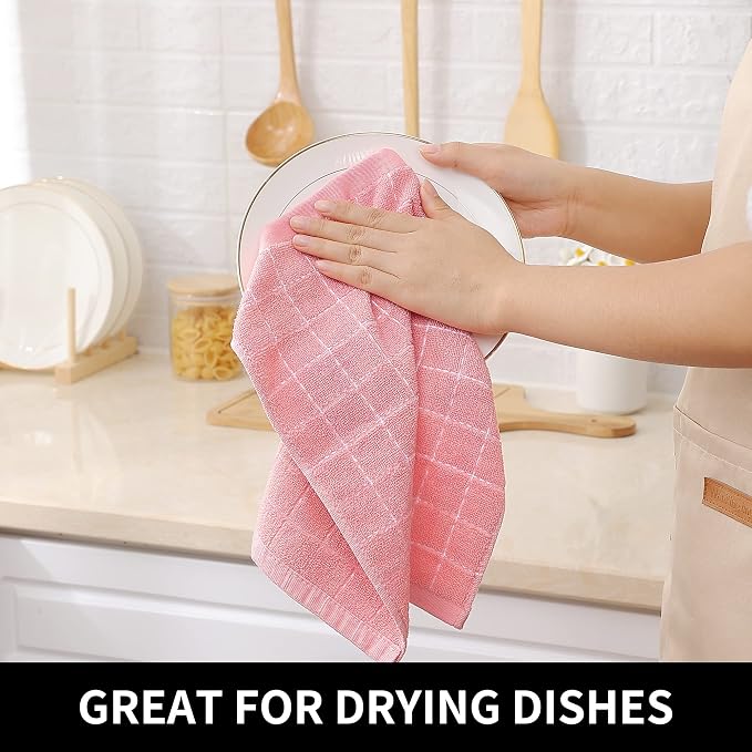 Homaxy 100% Cotton Terry Kitchen Dish Cloths, Ultra Soft and Absorbent Dish Towels for Kitchen, Suitable for Drying and Washing Dishes, 12 Pack, 12 x 12 Inches, Pink