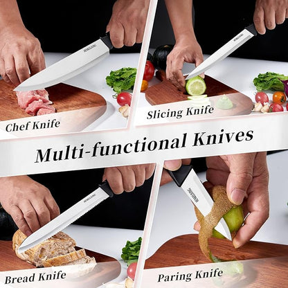 Knife Set, 6-Piece Kitchen Knife Set, German High Carbon Stainless Steel, Durable & Easy Clean Knife Block, Black