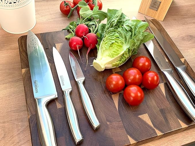 Modern-Silver Chef Kitchen Knife Set with Block, Chef Knife Set for Cooking, Knife Set for Kitchen, Stainless Steel, Sharp, German Brand | SB-KS101-MB101