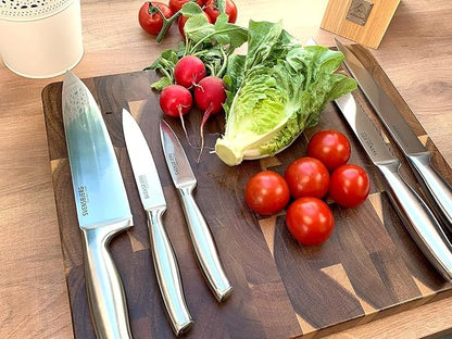 Modern-Silver Chef Kitchen Knife Set with Block, Chef Knife Set for Cooking, Knife Set for Kitchen, Stainless Steel, Sharp, German Brand | SB-KS101-MB101