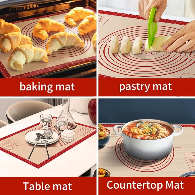 Non Stick Silicone Pastry Mat, Dough Mat for Rolling, Food-grade Reusable Baking Mat Fondant Mat Nonslip Kitchen Mat for Counter Oven Mat for Making Cookies Macarons Bread Pizza