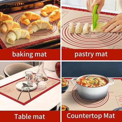 Non Stick Silicone Pastry Mat, Dough Mat for Rolling, Food-grade Reusable Baking Mat Fondant Mat Nonslip Kitchen Mat for Counter Oven Mat for Making Cookies Macarons Bread Pizza
