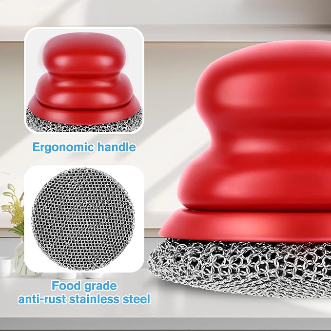 Cast Iron Scrubber and Scraper, Chain Mail Scrubber Cast Iron for Cleaning Dishes, Stock Pots, Pans, Griddles, Grills, Dish Scouring Pads