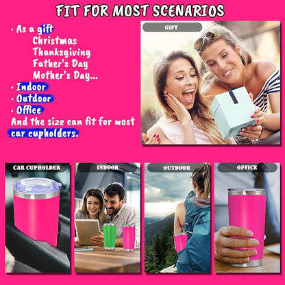 20 oz Tumbler with lid Double Wall Vacuum Insulated Tumblers Stainless Steel Coffee Mug Travel Coffee Tumbler Powder Coated Tumbler Cup Keep Hot&Cold - (Hot Pink 12 Pack)