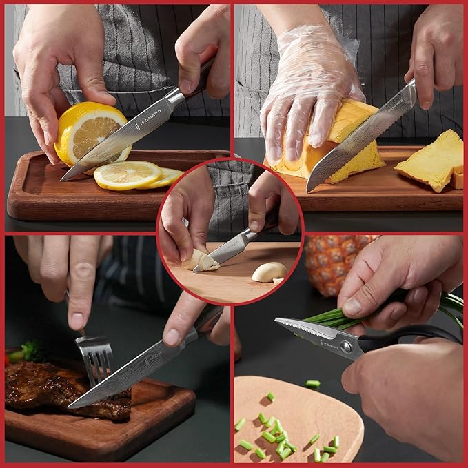 15-Piece Knife Set with Block for Kitchen, with Built-In Sharpener, Stainless Steel Ultra Sharp Blades, Ergonomic Pakkawood Handle, Essentials Chef Knives Set