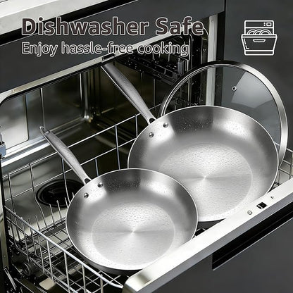 Inqibee 8.5-10 Inch Tri-Ply Stainless Steel Frying Pans with Lid, Small Sauté Pan Set, Skillets, Induction Cooking Pan, Pots and Pans Set Heavy Duty and Oven Safe