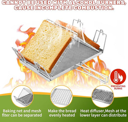 Stainless Steel Collapsible Toaster Foldable Camping Toaster | Food Grade Rustproof & Heat-Resistant Design for Hiking, Picnic and Outdoor RV Camping Kitchen Use