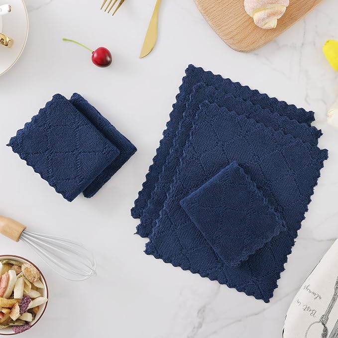 Homaxy 16 Pack Kitchen Cloths Dish Towels (10" x 10", Navy Blue), Super Soft and Absorbent Coral Velvet Dishcloths, Fast Drying No Lint Microfiber Cleaning Cloth