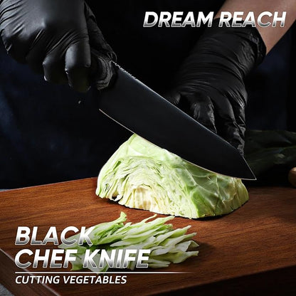 Dream Reach Kiritsuke Chef Knife - High Carbon Steel Sharp Kitchen Knife with Full Tang Handle, Hand Forged Black Cooking Knives for Birthday Mother Father Gift