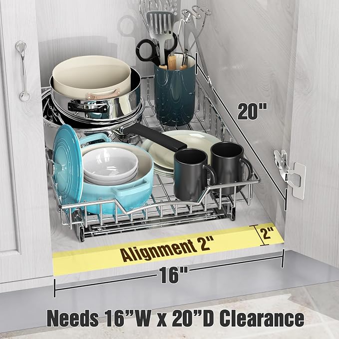 Simple Houseware Under Cabinet Pull Out Sliding Shelf Drawer Organizer, 18" D x 14" W
