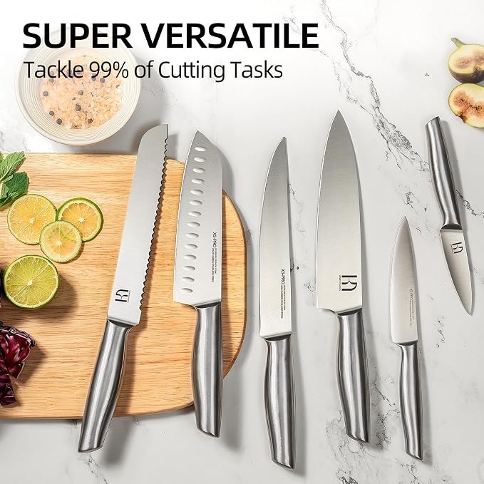 KnifeSaga Knife Set Premium, Japanese High Carbon Stainless Steel 14 Pcs Kitchen Knives Block Set with Built-in Sharpener and Wood Block, Razor Sharp Knife Sets for Kitchen with Ergonomic Handle