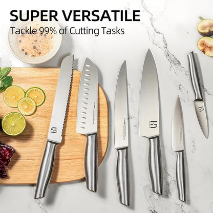 KnifeSaga Knife Set Premium, Japanese High Carbon Stainless Steel 14 Pcs Kitchen Knives Block Set with Built-in Sharpener and Wood Block, Razor Sharp Knife Sets for Kitchen with Ergonomic Handle