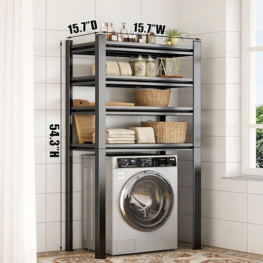 Over The Washer and Dryer Storage Shelf, Height-Adjustable 4-Tier Metal Heavy Duty Over The Washer, Organizer Rack for Washer Dryer, Laundry Room Organizer Rack, Multi-Functional Storage Shelf