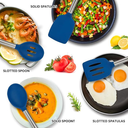 Kitchen Utensils Silicone Cooking Utensils Set for Nonstick Cookware Silicone Cooking Kitchen Utensils Set Perfect for Baking and Mixing Spatula Set BPA Free Dishwasher Safe Blue 4 Pack
