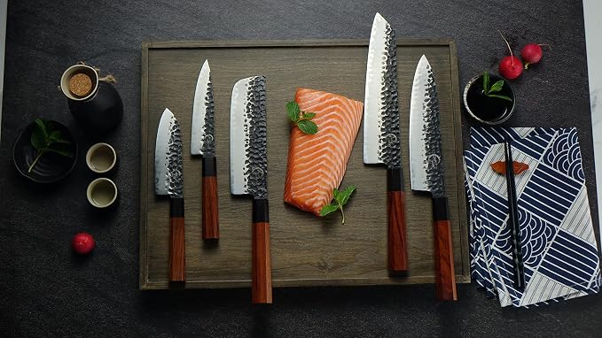 Grandsharp Chef Knife, 8 Inch Kitchen Knife, AUS10 Handmade Forged Pro Japanese Sharp High Carbon 3-layer Steel Meat Sushi Gyuto Cutting Chef's Cleaver-Wooden Sheath–Rosewood Handle