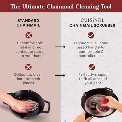 Cuisinel CAST IRON CHAINMAIL SCRUBBER AND PAN SCRAPER - DELUXE ERGONOMIC STAINLESS