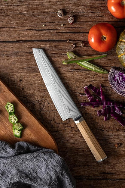 8 Inch Damascus Kiritsuke Knife,Japanese Knife 67 Layers VG-10 Kiritsuke, Italian Olive Wood FullTang Handle Japanese Chef Knife
