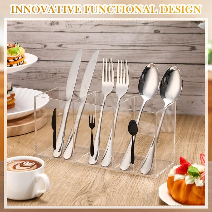 Suzile Acrylic Cutlery Storage Organizer Bin Silverware Caddy Countertop Knife Spoon and Fork Holder Kitchen 3 Section Tableware Storage Box for Cabinet Indoor Home Flatware Dining Room (Clear,L)