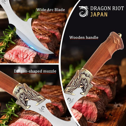 DRAGON RIOT Kitchen Meat Cleaver Knife for Cutting, Professional Butcher Knife Outdoor Kitchen for Meat Cutting Vegetable Slicing - Premium Steel, Leather Sheath, Ideal Gift
