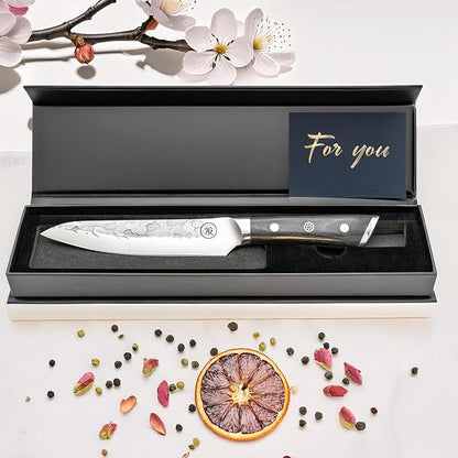 6” Professional Utility Knife – Hand Forged Kitchen Knife with Dark Wood Handle, Razor Sharp, Full Tang, Balanced – from British Fusion Atelier KOKORO – A Thoughtful Gift for Cooks and Foodies
