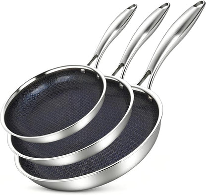 BRASA 3PCS pot and pan set,nonstick cookware set,stainless steel pan set,Ceramic coating,Compatible Gas,Induction Dishwasher safe (PFOS, PFOA Free) 3frying pan set