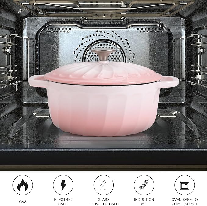 Enameled Cast Iron Dutch Oven Pot with Lid, 3 QT Dutch Oven for Bread Baking, Heavy Duty Cast Iron Pot for Braising, Cook, Bake, Oven Safe across All Cooktops (Pink,3 QT)