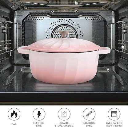 Enameled Cast Iron Dutch Oven Pot with Lid, 3 QT Dutch Oven for Bread Baking, Heavy Duty Cast Iron Pot for Braising, Cook, Bake, Oven Safe across All Cooktops (Pink,3 QT)