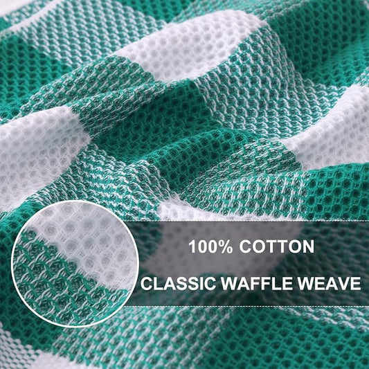 Homaxy Kitchen Towels and Dishcloths Set, 12 x 12 and 13 x 28 Inches, Set of 8 100% Cotton Waffle Weave Check Plaid Kitchen Dish Towels, Super Soft and Absorbent Dish Cloths, White & Teal