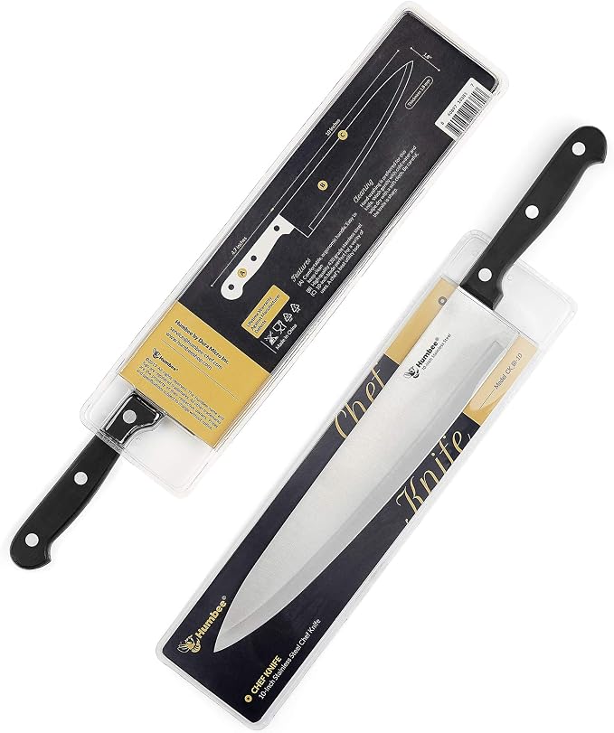 10-Inch Chef Knife – Full Tang Razor-Sharp High Carbon Stainless Steel Blade – Hollow Grind Edge – Ergonomic Grip Handle – Professional Kitchen Knife, Black
