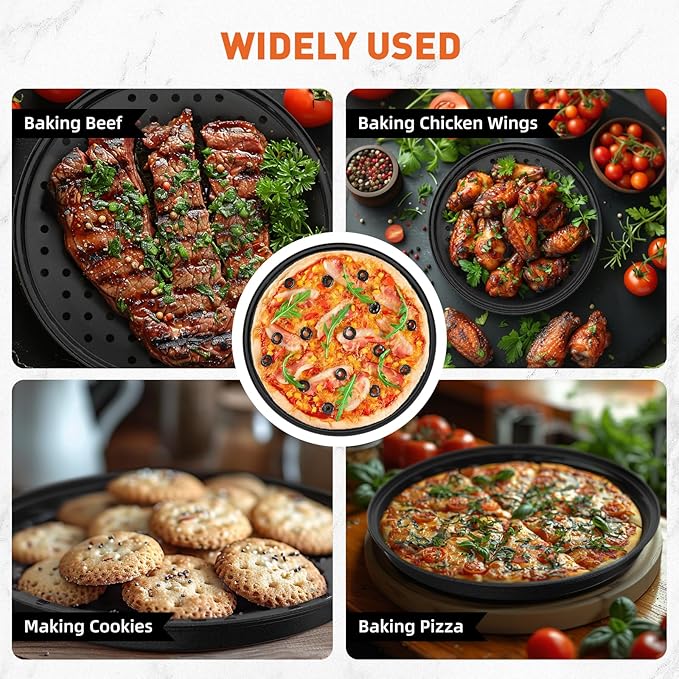 CasaCulina 12 Inch Pizza Pan with Holes, Nonstick Pizza Tray for Oven, Round Perforated Carbon Steel Pizza Baking Pans Pizza Bakeware for Home Restaurant Kitchen Baking