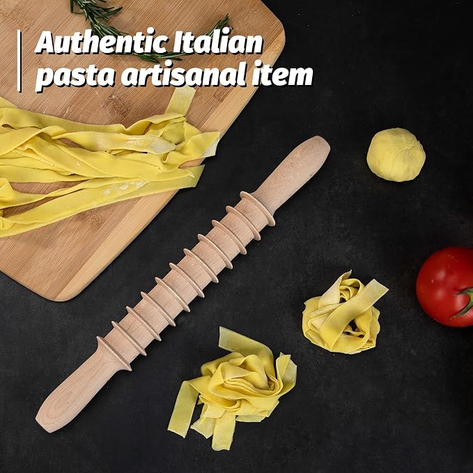 Beech Wood 14mm Pappardelle Pasta Cutter Noodle Lattice Roller Docker Dough Cutter Wooden Rolling Pin Spaghetti Pasta Maker Beechwood Noodle Cutter Rolling Pin Kitchen Cooking Tools