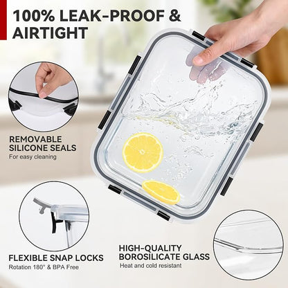 GEHE 2 Pack 78oz Large Glass Storage Containers with Lids, Meal Prep Container, Glass Food Storage Containers for Roasting, Serving, Leakproof, Microwave, Freezer and Dishwasher Safe, BPA Free